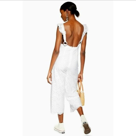 TopShop Broderie Anglaise white ruffle jumpsuit waist tie laser cutout floral 4 - Picture 2 of 16